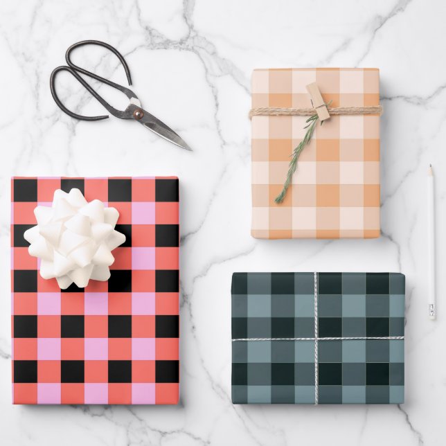 Hoja De Papel De Regalo Patrón de Gingham negro rosado (Anverso)