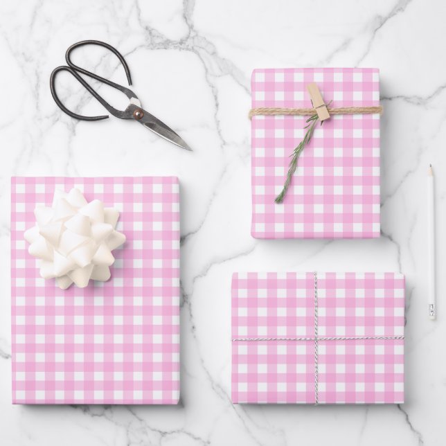 Hoja De Papel De Regalo Patrón de Gingham rosa Pastel (Anverso)