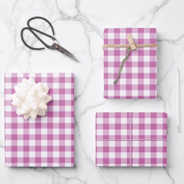Hoja De Papel De Regalo Patrón de Gingham Rústico Blanco Rosado (Anverso)