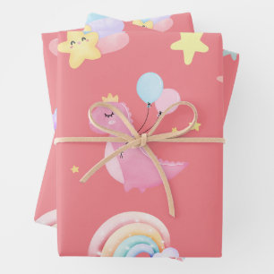 Hoja De Papel De Regalo Patrón de globo de globo de arco iris de dinosauri