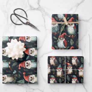 Hoja De Papel De Regalo Patrón de Gorra de Navidades de búho caprichosos