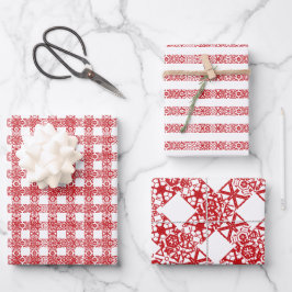 Hoja De Papel De Regalo Patrón de granja de encaje rojo y blanco de navida