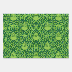 Hoja De Papel De Regalo Patrón de Grinch Verde Ornamentado
