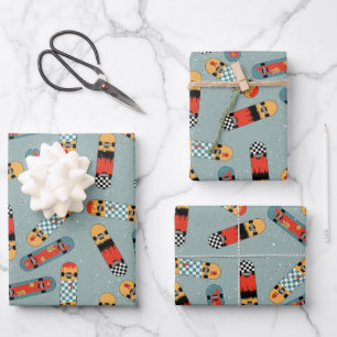 Hoja De Papel De Regalo Patrón de Guay azul para el patinador retro