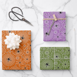 Hoja De Papel De Regalo Patrón de Halloween   Arañas en las telarañas 3 co