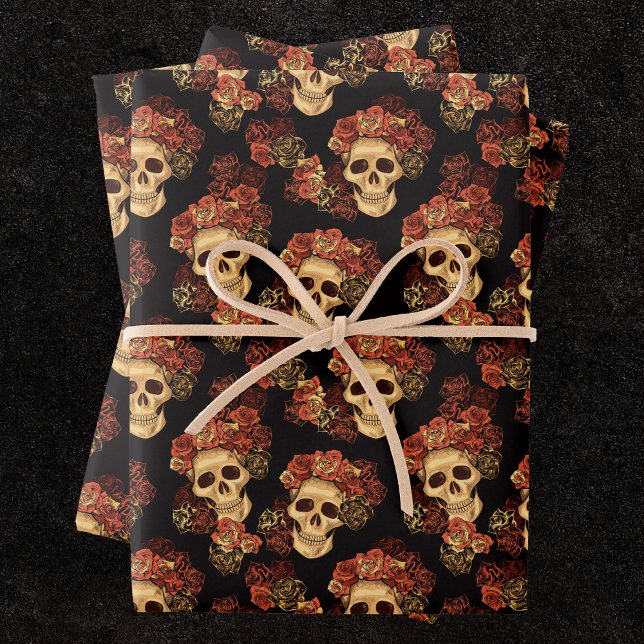 Hoja De Papel De Regalo Patrón de Halloween de Black Rose Black Skull (Subido por el creador)