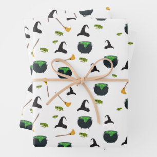 Hoja De Papel De Regalo Patrón de Halloween de Broom Caldron