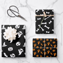 Hoja De Papel De Regalo Patrón de Halloween de murciélago y fantasma