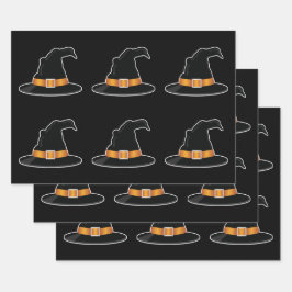 Hoja De Papel De Regalo Patrón de Halloween Naranja  Gorra Bruja Gorras Br