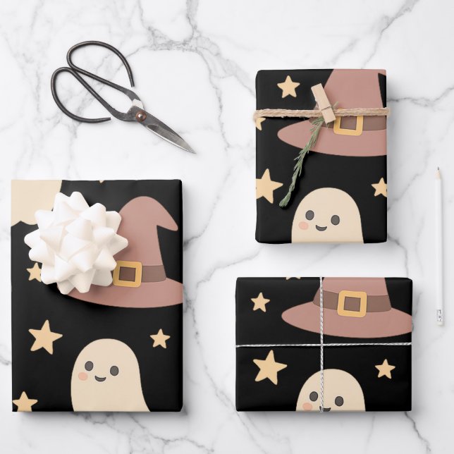 Hoja De Papel De Regalo Patrón de Halloween sin foco (Anverso)