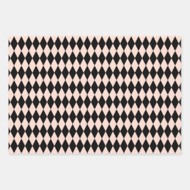 Hoja De Papel De Regalo Patrón de Harlequin rosa y negro