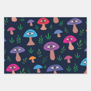 Hoja De Papel De Regalo Patrón de hongo surrealista con patrón de ojos