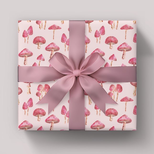 Hoja De Papel De Regalo Patrón de hongos rosados (Pink mushroom wrapping paper)