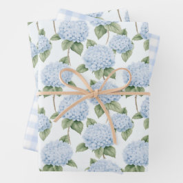 Hoja De Papel De Regalo Patrón de Hortensia Azul Floral Botánico Acuarela