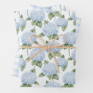Hoja De Papel De Regalo Patrón de Hortensia Azul Floral Botánico Acuarela