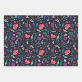 Hoja De Papel De Regalo Patrón de ilustración floral rosa y púrpura