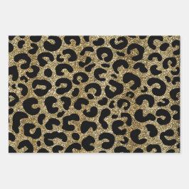 Hoja De Papel De Regalo Patrón de impresión de leopardo negro y brillo de 