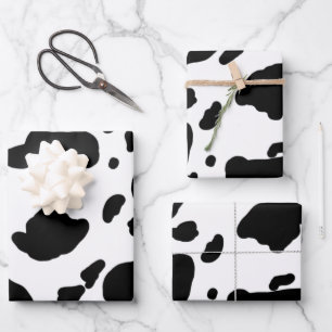 Hoja De Papel De Regalo Patrón de impresión de vaca blanco y negro con est