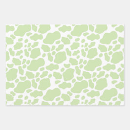 Hoja De Papel De Regalo Patrón de impresión de vaca verde pastel estético