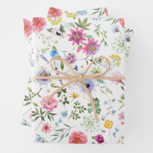 Hoja De Papel De Regalo Patrón de jardín botánico de flores silvestres en