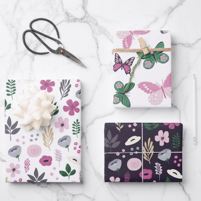 Hoja De Papel De Regalo Patrón de jardín de mariposa acuático (Anverso)