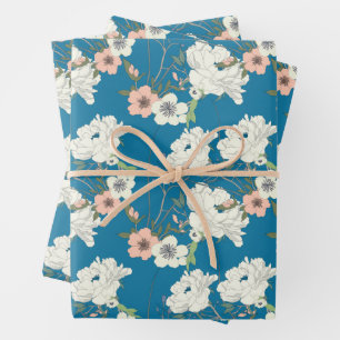 Hoja De Papel De Regalo Patrón de jardín floral blanco