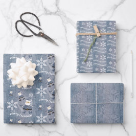 Hoja De Papel De Regalo Patrón de jeans de denim azul navideños