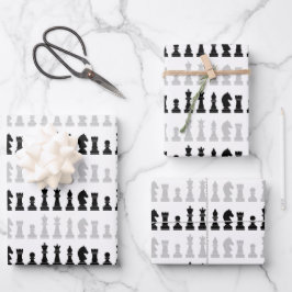 Hoja De Papel De Regalo Patrón de juego de piezas de ajedrez geométricas m