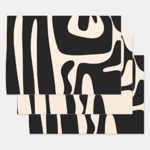 Hoja De Papel De Regalo Patrón de Kwaito de color negro y crema moderno