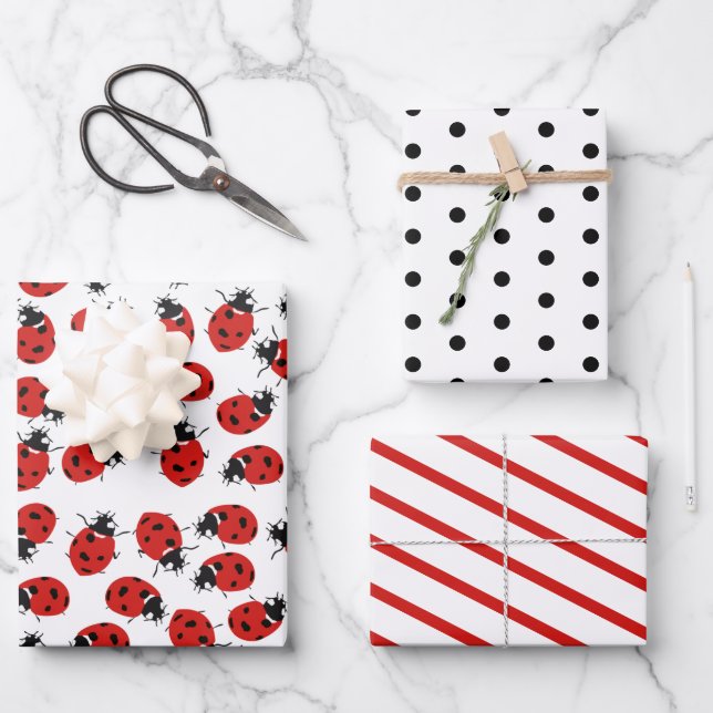 Hoja De Papel De Regalo Patrón de Ladybug Rojo y Negro (Anverso)