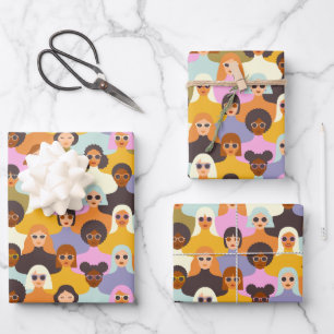 Hoja De Papel De Regalo Patrón de las mujeres retro del mundo