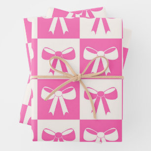 Hoja De Papel De Regalo Patrón de lazos de coqueta a cuadros rosados
