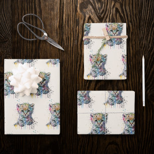 Hoja De Papel De Regalo Patrón de leopardo de acuarela marfil minimalista