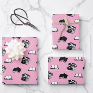 Hoja De Papel De Regalo Patrón de libro bibliophile libresco moderno rosa