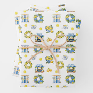 Hoja De Papel De Regalo Patrón de limón de verano mediterráneo