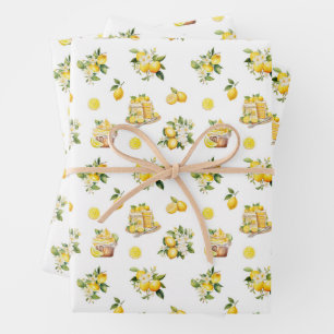 Hoja De Papel De Regalo Patrón de limón de verano mediterráneo