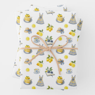 Hoja De Papel De Regalo Patrón de limón de verano mediterráneo