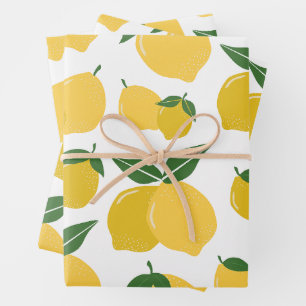 Hoja De Papel De Regalo Patrón de limón Fruto retro Amarillo sobre blanco
