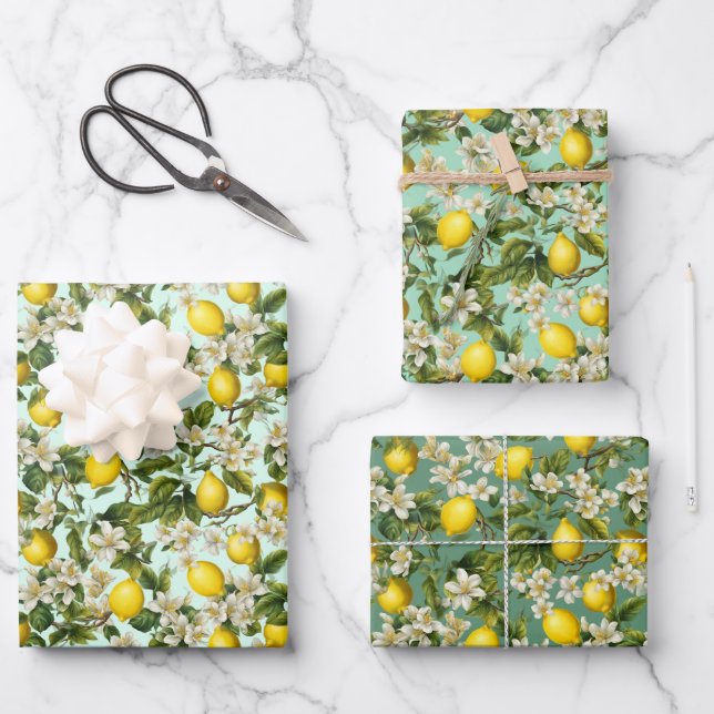 Hoja De Papel De Regalo Patrón de limones (Anverso)