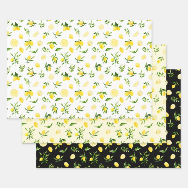 Hoja De Papel De Regalo Patrón de limones y follaje (Set)