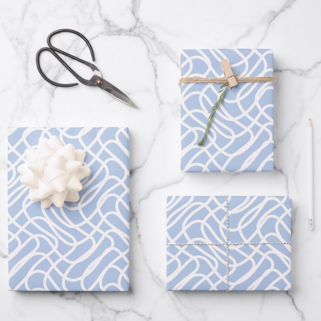Hoja De Papel De Regalo Patrón de línea abstracta azul bebé (Anverso)