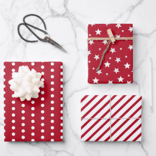 Hoja De Papel De Regalo Patrón de línea de estrella de lunares rojos moder