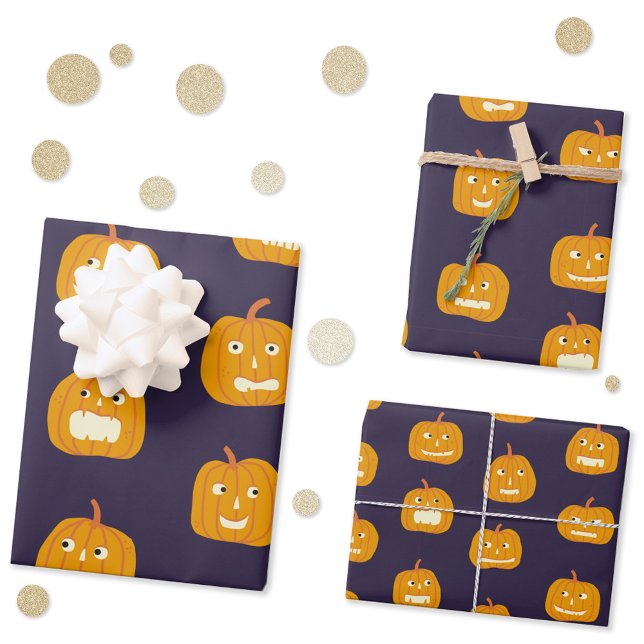 Hoja De Papel De Regalo Patrón de linterna de calabaza de Halloween (Fun Halloween pumpkin lantern pattern gift wrapping paper)