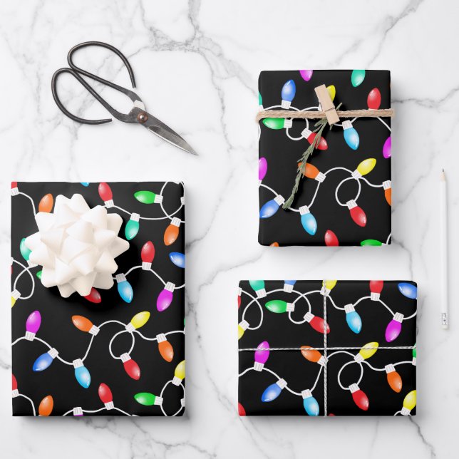 Hoja De Papel De Regalo Patrón de luces navidades (Anverso)