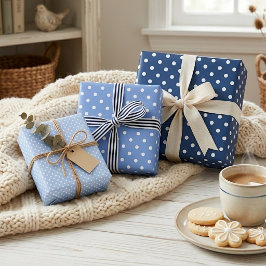 Hoja De Papel De Regalo Patrón de lunares blancos azul oscuro chic