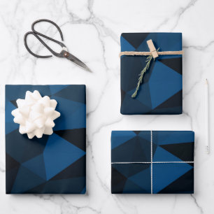Hoja De Papel De Regalo Patrón de malla geométrica azul oscuro y negro