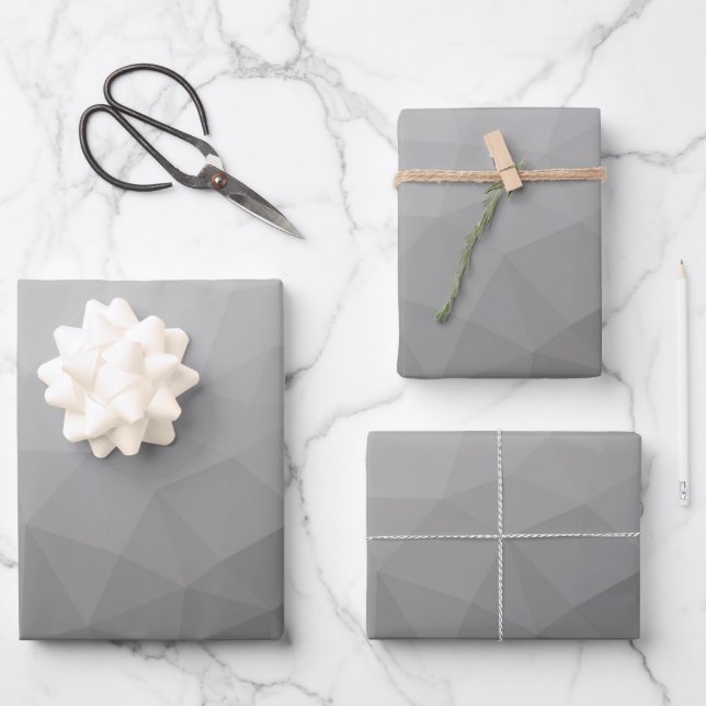 Hoja De Papel De Regalo Patrón de malla geométrica de gradiente gris (Anverso)
