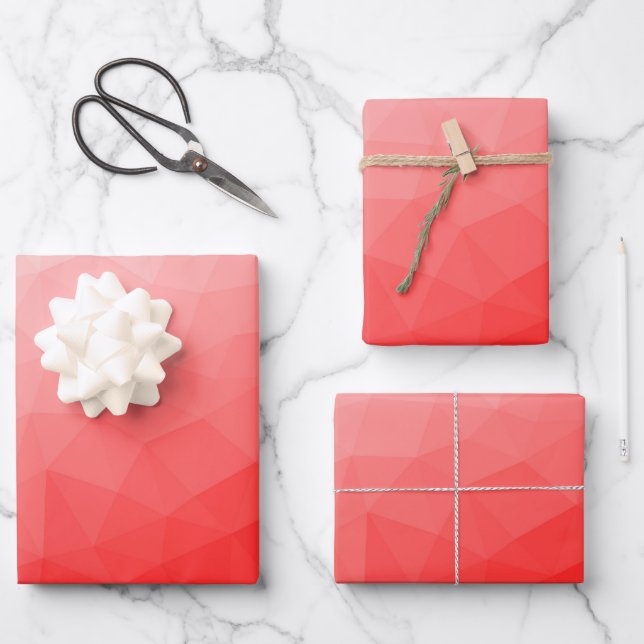 Hoja De Papel De Regalo Patrón de malla geométrica de gradiente rojo (Anverso)
