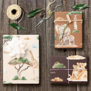 Hoja De Papel De Regalo Patrón de mami africana y animales de bebé