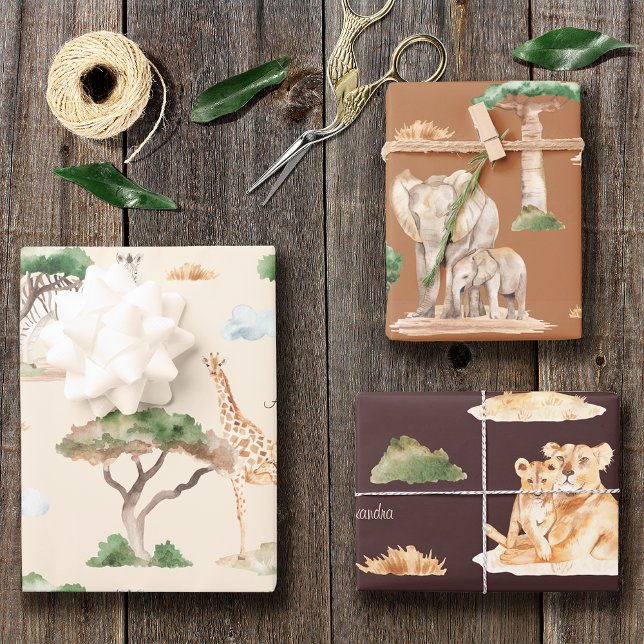 Hoja De Papel De Regalo Patrón de mami africana y animales de bebé (Subido por el creador)